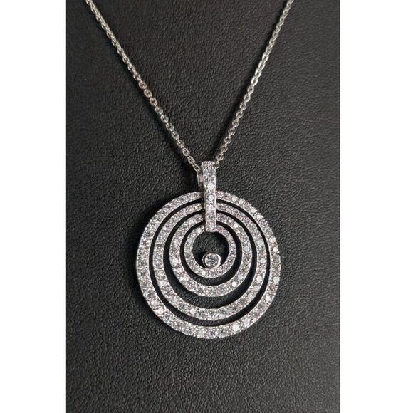Erwin Pearl CZ Pendant Necklace Rhodium Sterling Silver 925 Signed Nested Circle - Picture 2 of 13